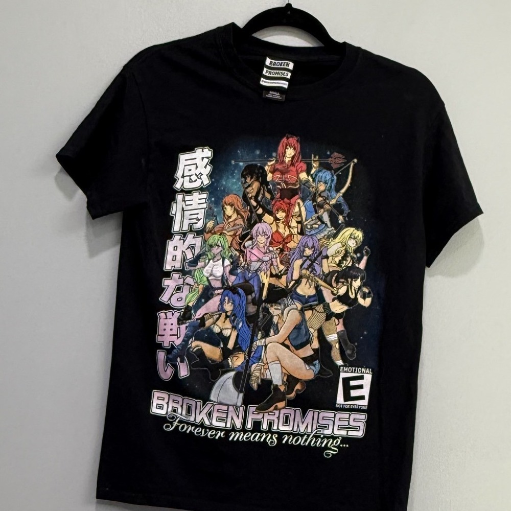 Broken Promises Anime Graphic Tee Black Short Sleeve Crewneck Small Streetwear